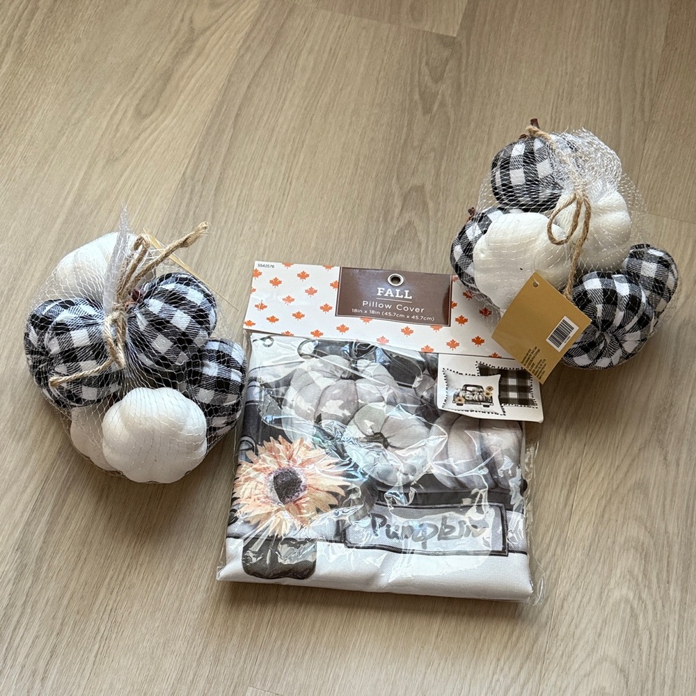 Black and White Plaid Pumpkins with Fall Pillow Cover